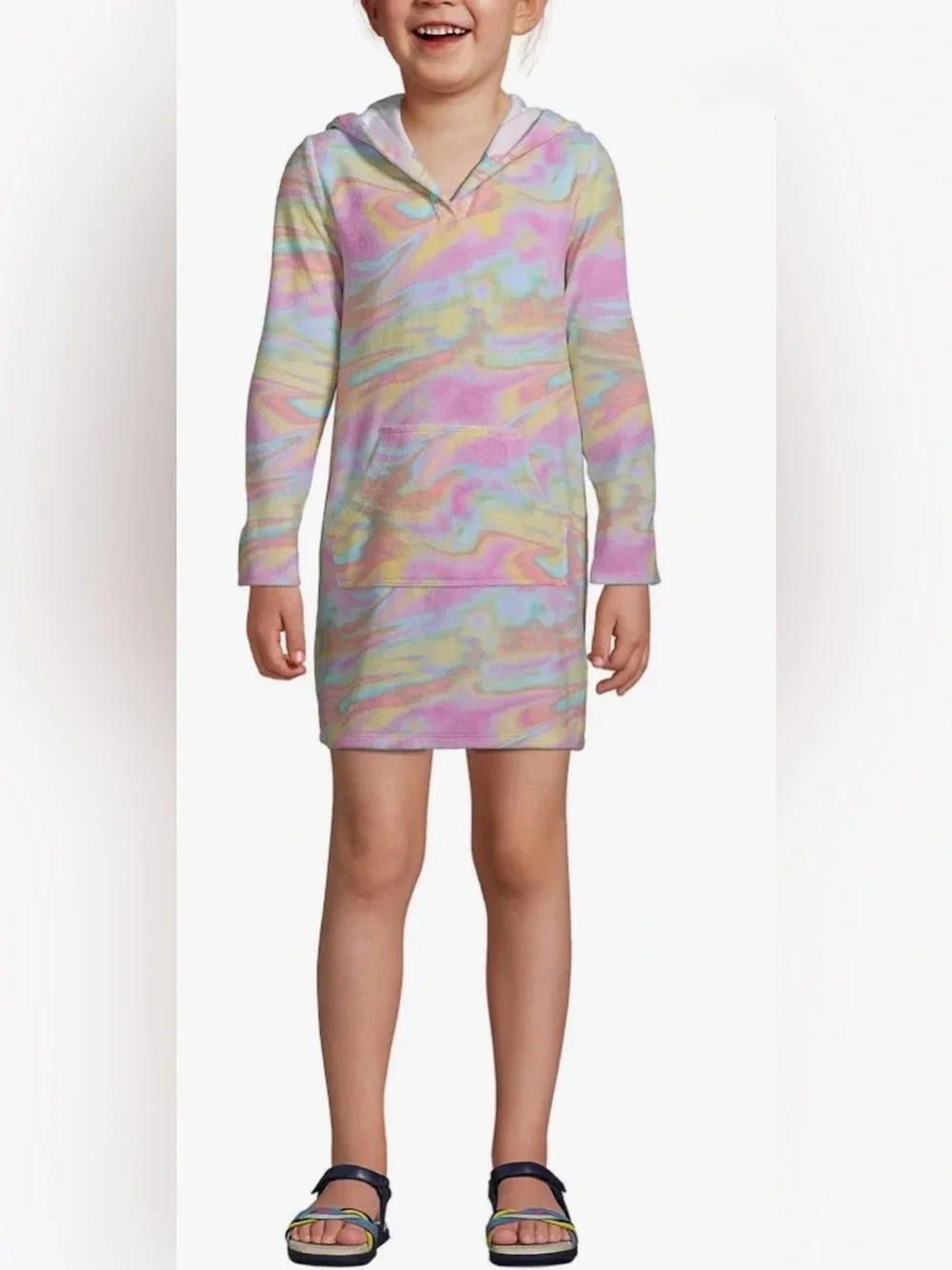 Lands' End Pastel Tie-Dye Hooded Swim Coverup- Pink Multicolor